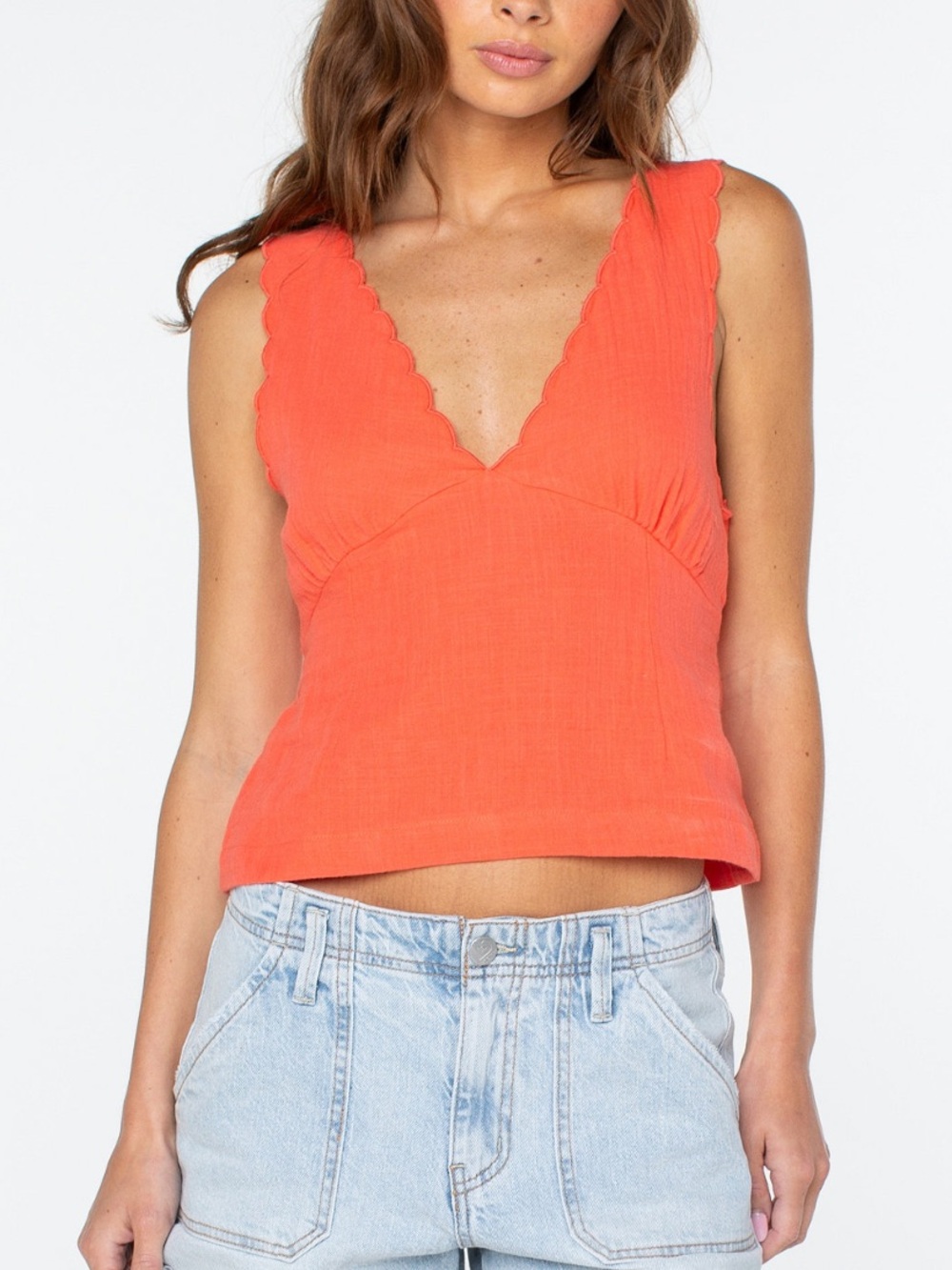 NWT Roxy Sweet Talk Scallop V-Neck Coral Tank Top
